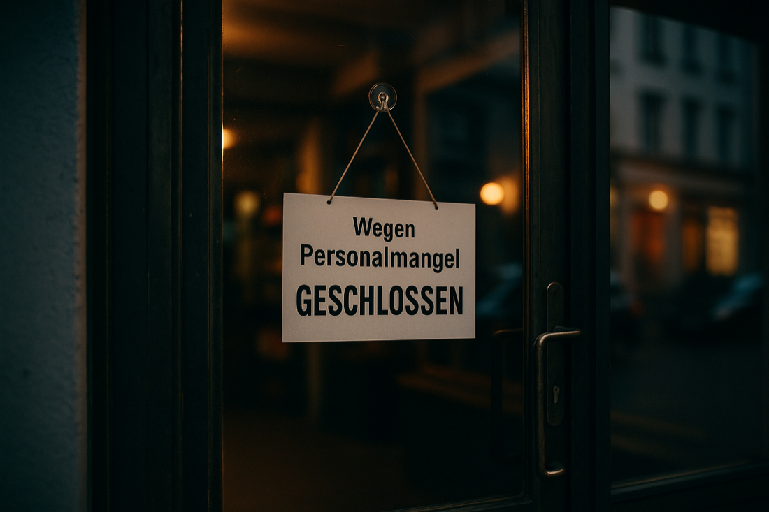 Schild an einer Ladentür: Wegen Personalmangel geschlossen